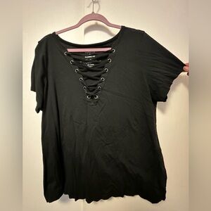 torrid Black Short-Sleeve Lace-Up V-Neck Tee